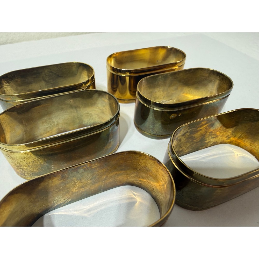 Audrey Vintage Solid Brass Oval Napkin Rings Set of 6 Gold Tone RN 65449